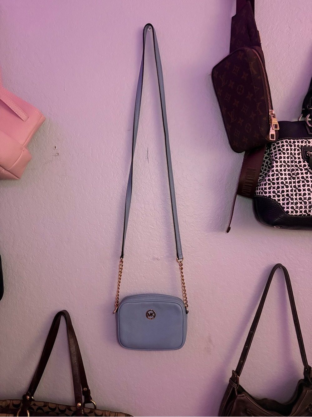 Michael Kors Powder Blue Crossbody with Gold Chain